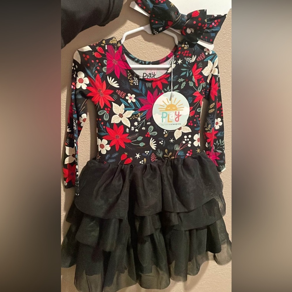 NWT Little Sleepies Berry Merry 2T Dress and Headband Bundle Holiday Christmas